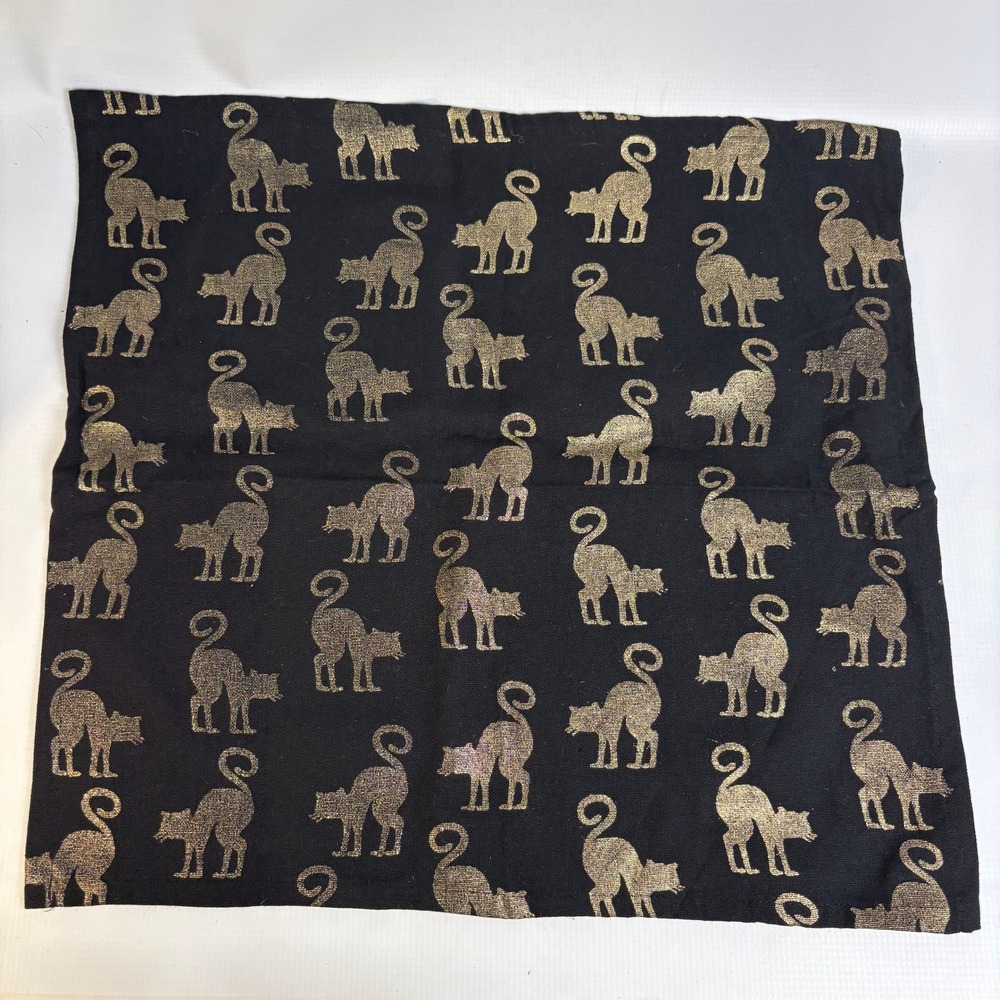 Tahari Home Halloween Black Gold Metallic Cat Cloth Napkins Set of 6 17x18